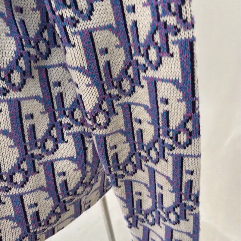 Dior 藍色滿版老花Logo長袖毛衣針織衫 size:L-4