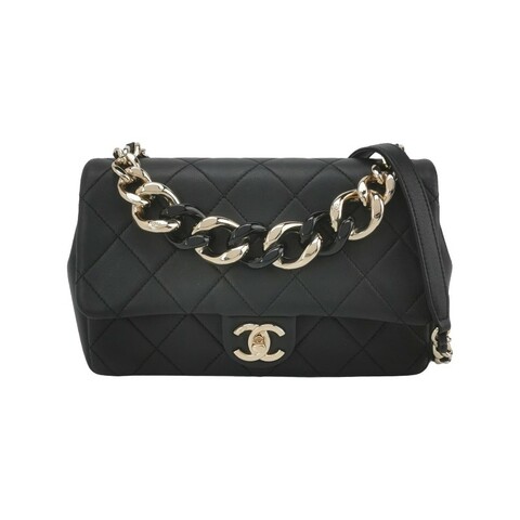 Chanel Classic Flap 季節限定款羊皮純色菱格絎縫雙C扣皮穿鏈單肩包斜挎包