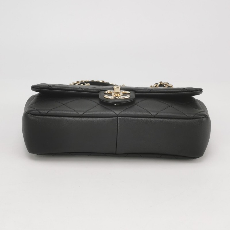 Chanel Classic Flap 季節限定款羊皮純色菱格絎縫雙C扣皮穿鏈單肩包斜挎包-5