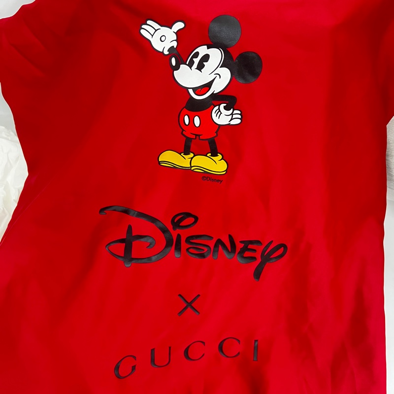 Gucci 咖pvc拼黃褐色牛皮Disney米奇老鼠聯名束口水桶包-11