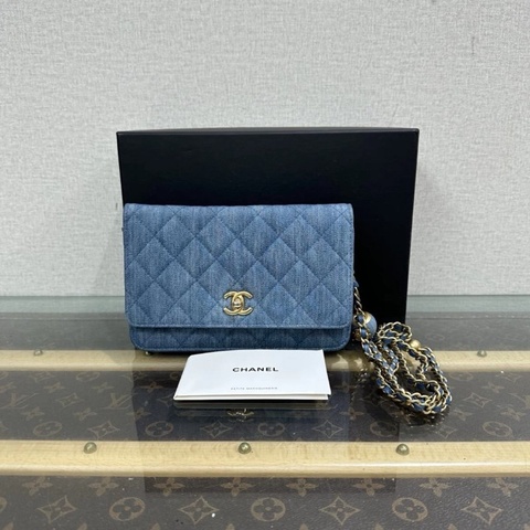 CHANEL 22C牛仔金球woc肩背斜背包 19*4.5*12 全新閒置配件盒子塵袋