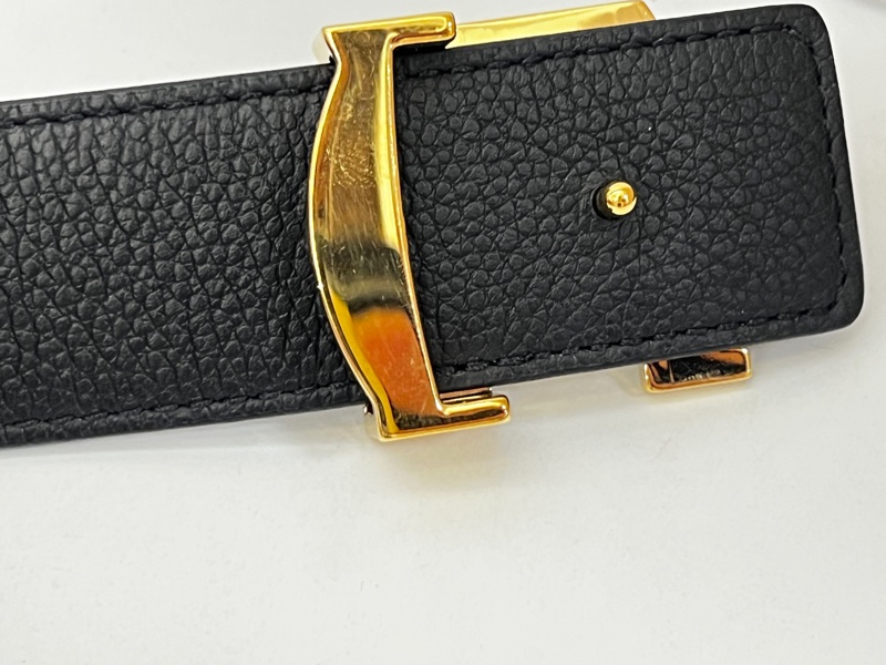 LV 原花黑牛皮金logo釦頭雙面皮帶M0565X-5