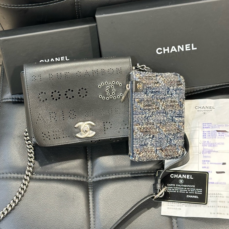全新大全配🈶️購證❤️ 香奈兒 #黑銀 #cf #方胖子 牛皮 #子母包-3