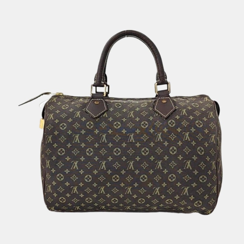 LOUIS VUITTON SPEEDY 30 棕色帆布老花波士頓包手提包 金色五金-4
