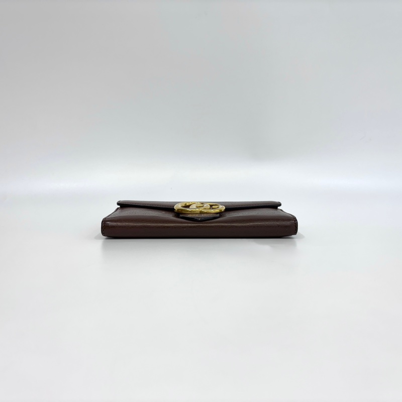 Gucci咖啡色牛皮GG logo下蓋釦式長夾400586-4