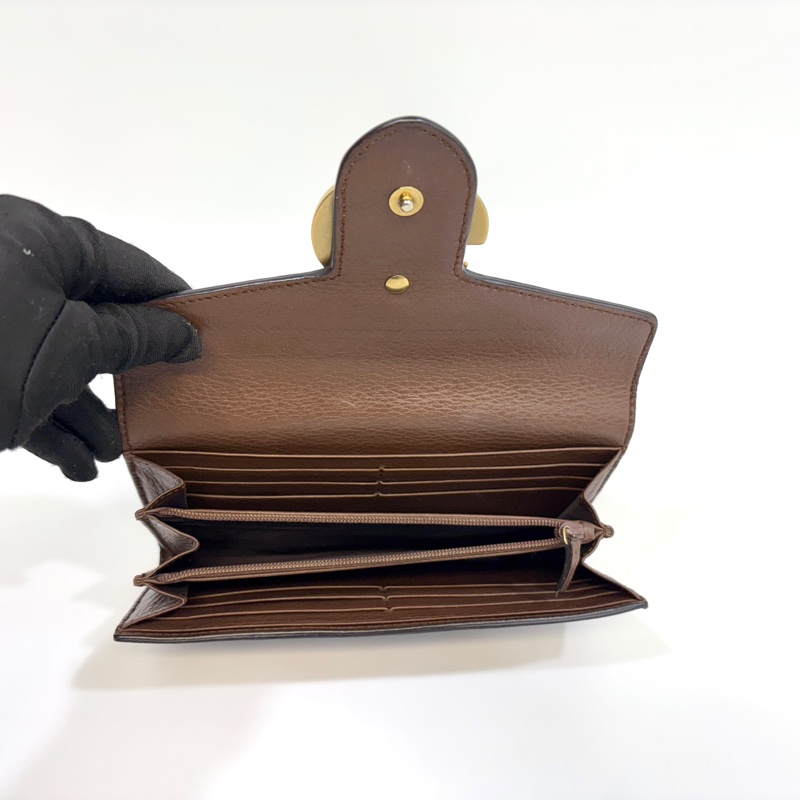 Gucci咖啡色牛皮GG logo下蓋釦式長夾400586-5