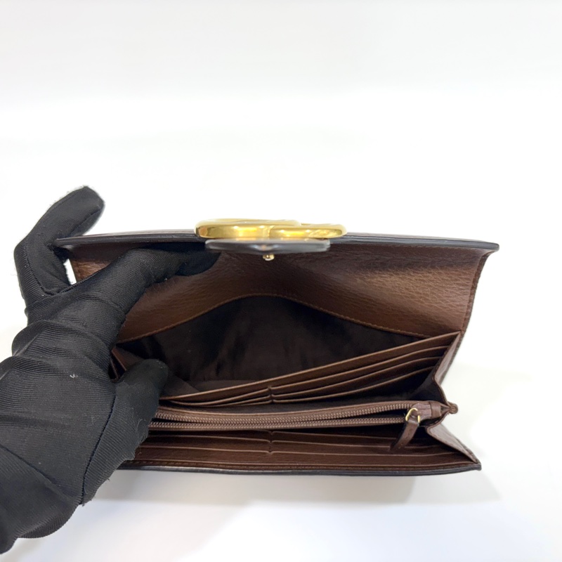 Gucci咖啡色牛皮GG logo下蓋釦式長夾400586-6