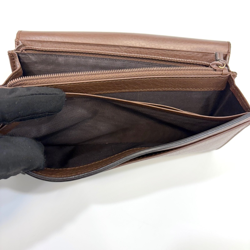 Gucci咖啡色牛皮GG logo下蓋釦式長夾400586-7