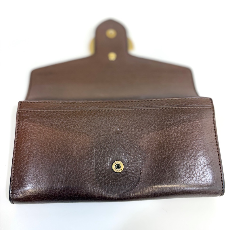 Gucci咖啡色牛皮GG logo下蓋釦式長夾400586-9