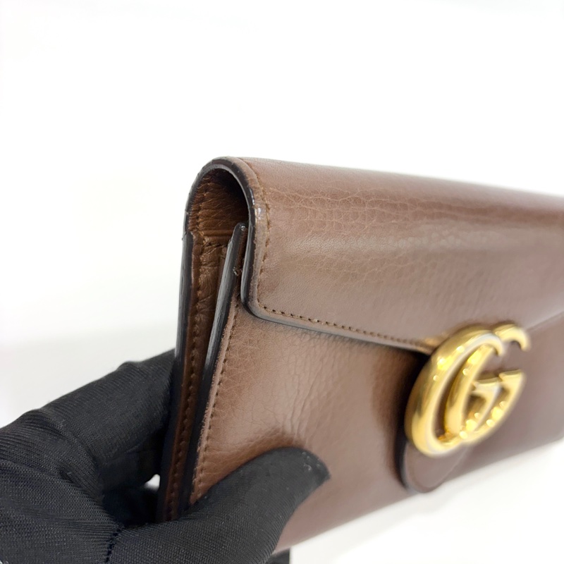 Gucci咖啡色牛皮GG logo下蓋釦式長夾400586-14