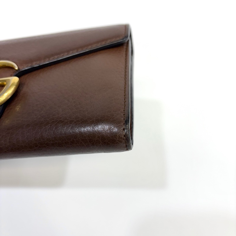 Gucci咖啡色牛皮GG logo下蓋釦式長夾400586-15