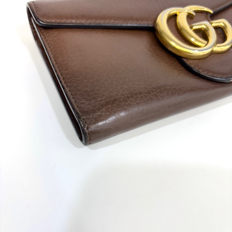Gucci咖啡色牛皮GG logo下蓋釦式長夾400586-16