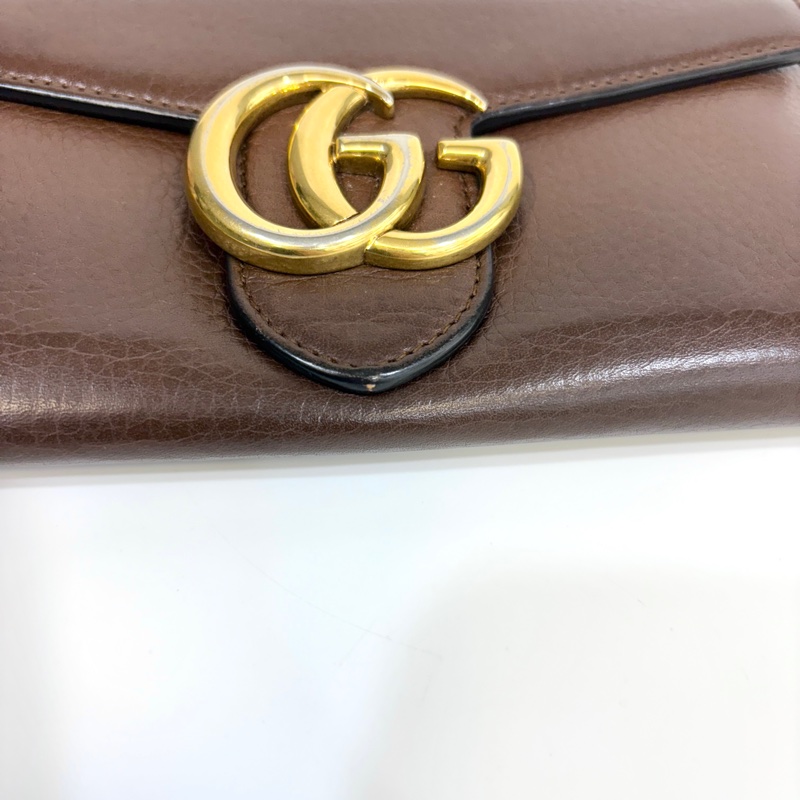 Gucci咖啡色牛皮GG logo下蓋釦式長夾400586-17