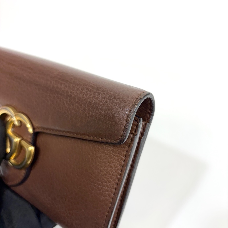 Gucci咖啡色牛皮GG logo下蓋釦式長夾400586-18