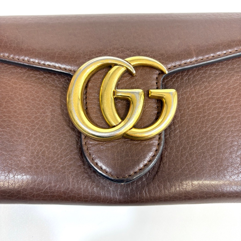 Gucci咖啡色牛皮GG logo下蓋釦式長夾400586-19