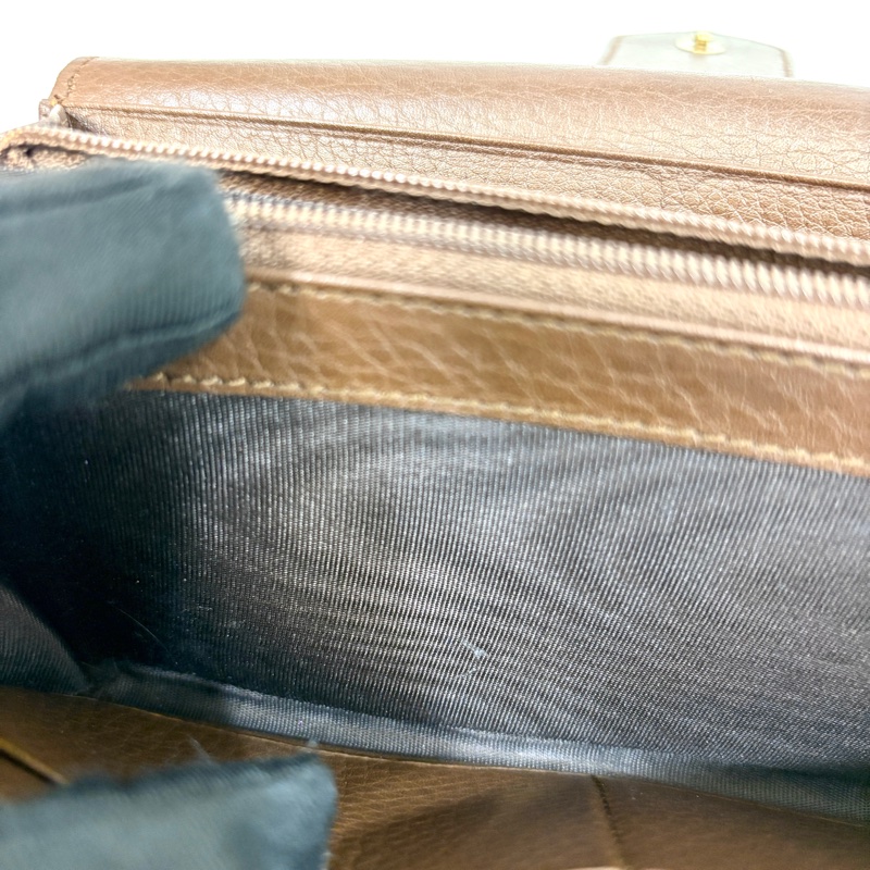 Gucci咖啡色牛皮GG logo下蓋釦式長夾400586-25