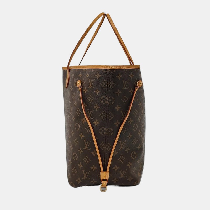 LOUIS VUITTON NEVERFULL 大號 棕色塗層帆布老花購物袋單肩包手提包 金色五金-2