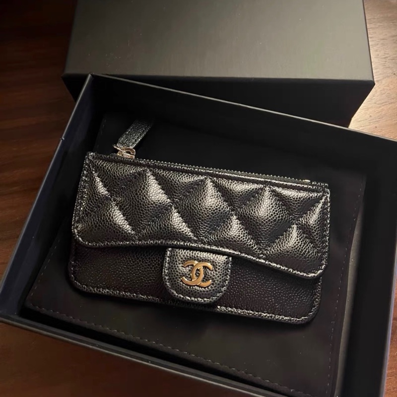 全新全配芯片款❤️ #香奈兒 #黑金 #荔枝皮 #零錢包 #卡包-0