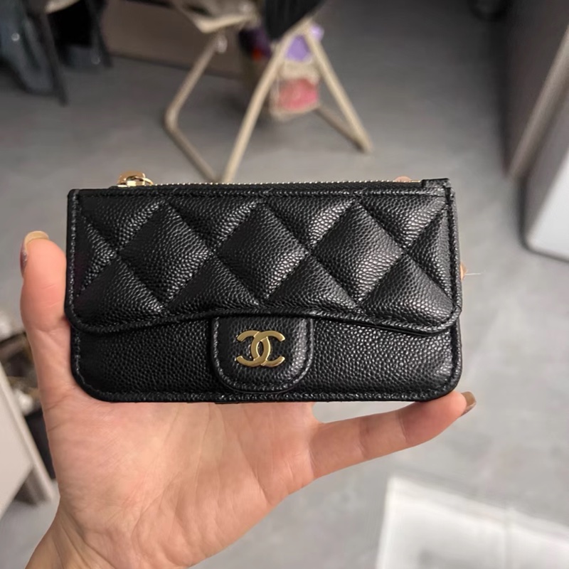 全新全配芯片款❤️ #香奈兒 #黑金 #荔枝皮 #零錢包 #卡包-4