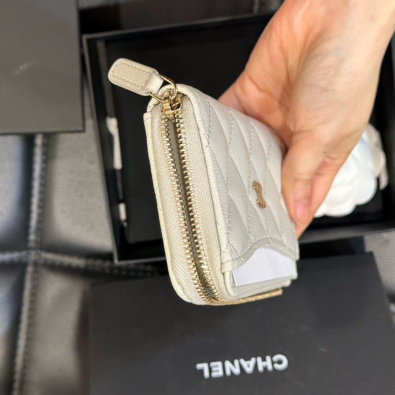 全新全配芯片款❤️ 香奈兒 #奶灰白 #荔枝皮 #零錢包 #卡包-3