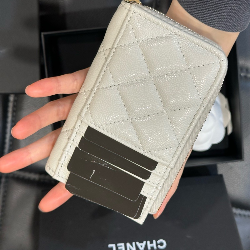 全新全配芯片款❤️ 香奈兒 #奶灰白 #荔枝皮 #零錢包 #卡包-5