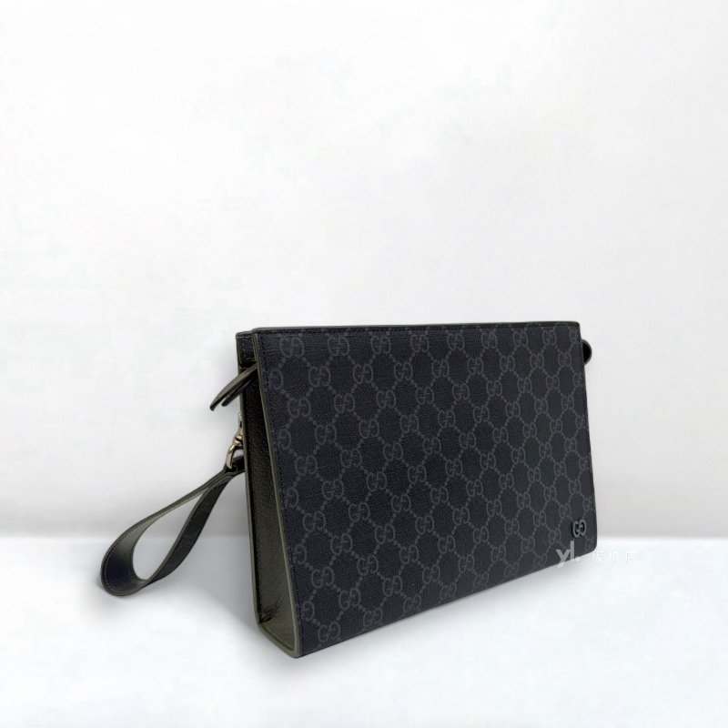 Gucci包包 GG Supreme黑灰雙色帆布手拿包768255-1