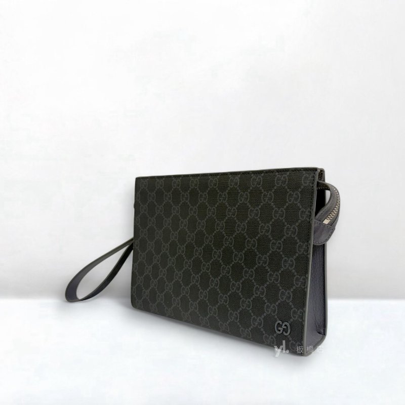 Gucci包包 GG Supreme黑灰雙色帆布手拿包768255-2