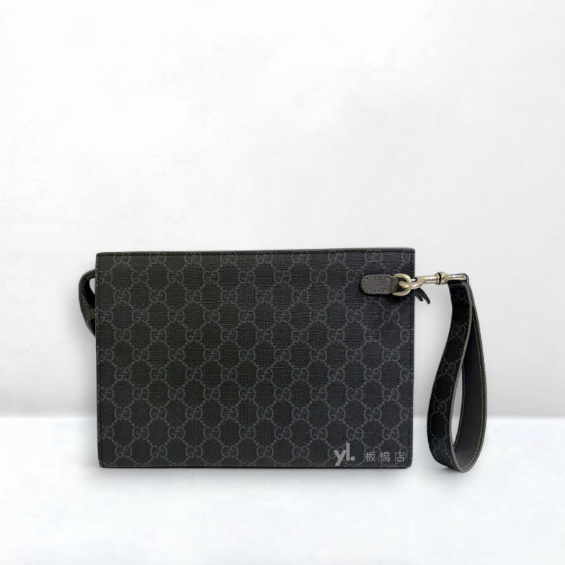 Gucci包包 GG Supreme黑灰雙色帆布手拿包768255-3