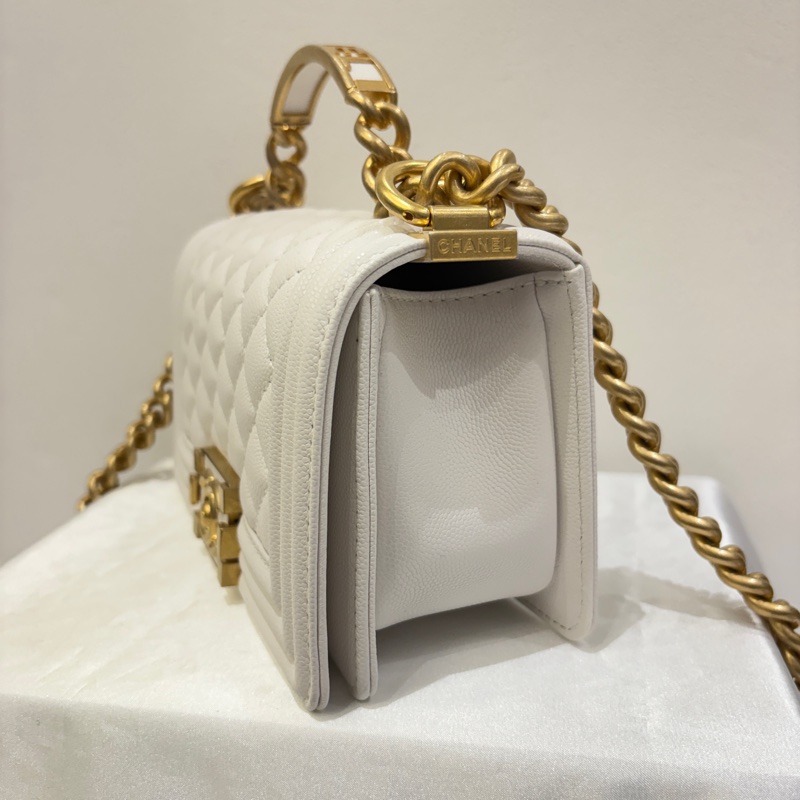 Chanel Boy20白荔枝牛皮手把款-2