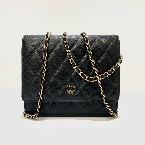 Chanel 黑荔枝皮金釦下蓋6卡WOC AP0250