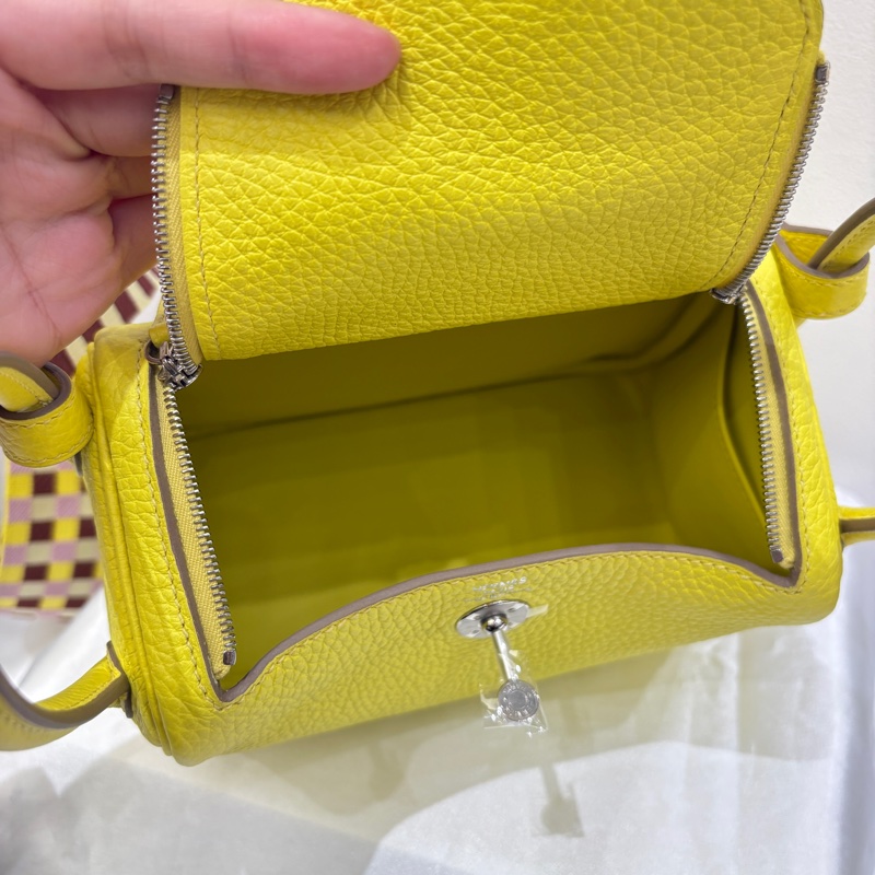 Hermes 檸檬黃TC皮銀mini Lindy-5