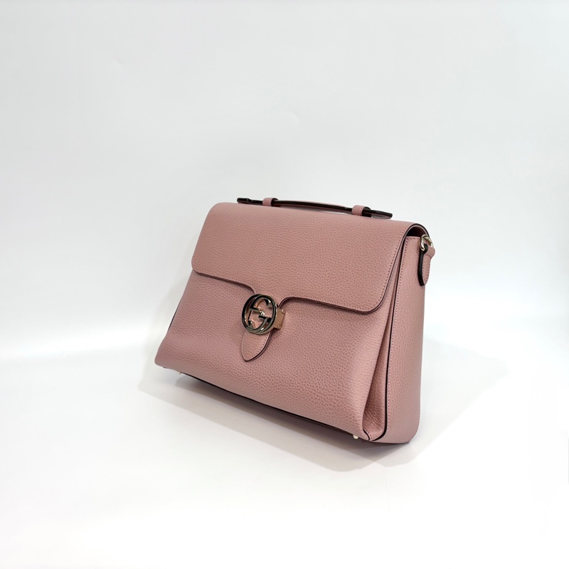 Gucci粉色牛皮下蓋GG手提側背郵差包510306-1