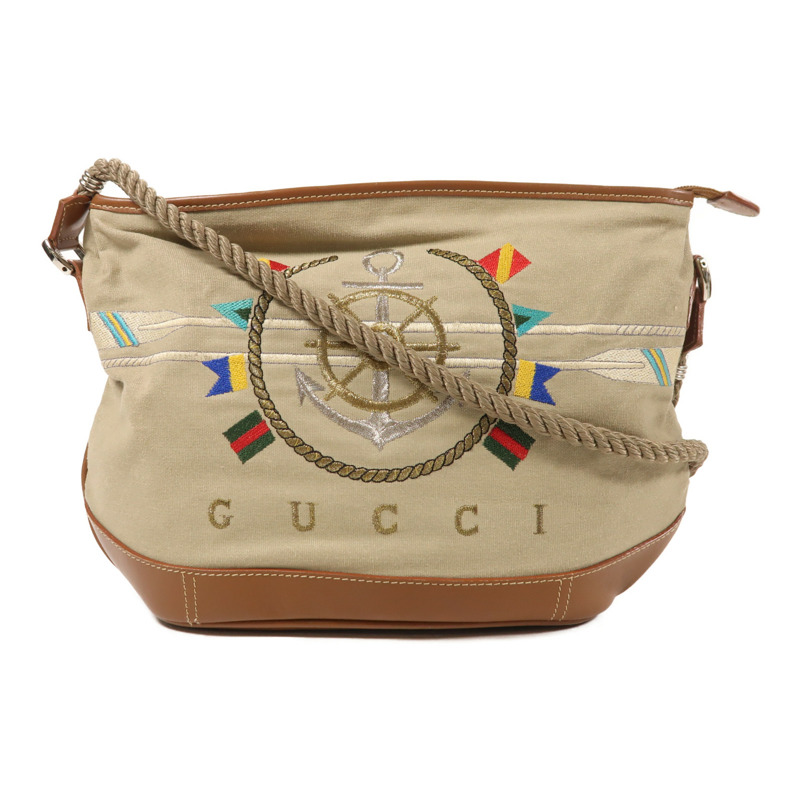 GUCCI 帆布Vintage Shoulder Bag銀扣肩背袋-0