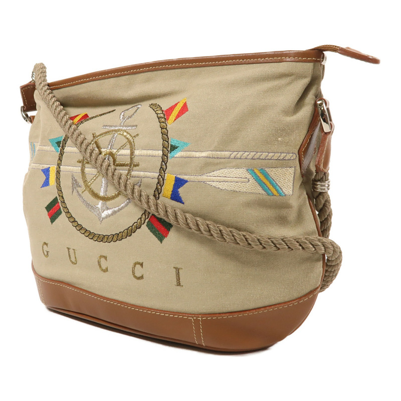 GUCCI 帆布Vintage Shoulder Bag銀扣肩背袋-2