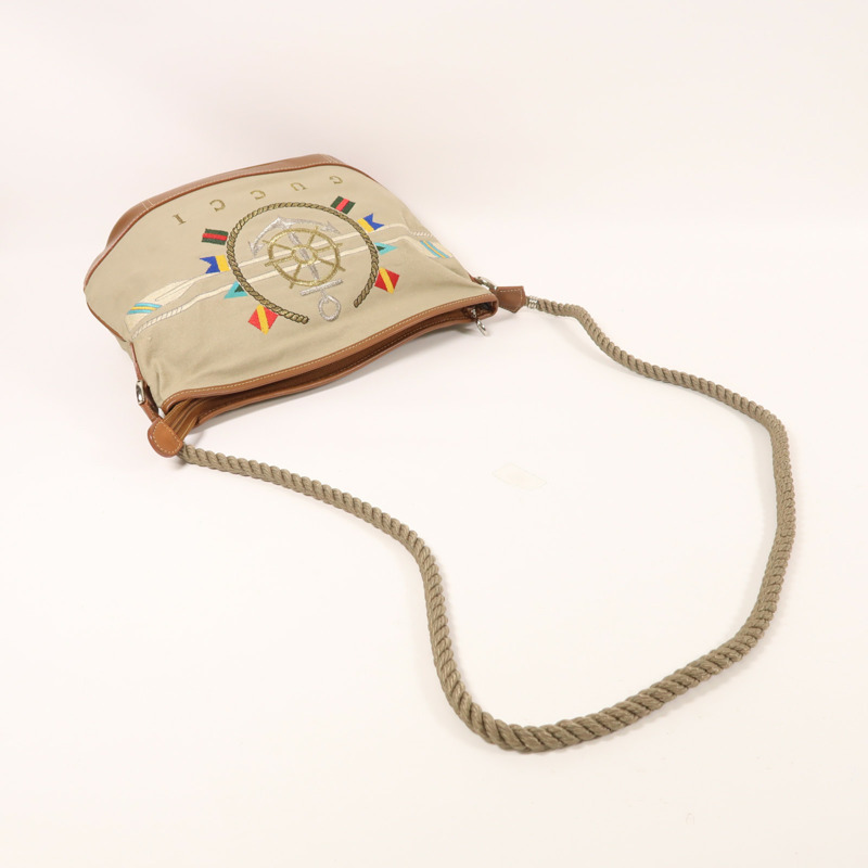 GUCCI 帆布Vintage Shoulder Bag銀扣肩背袋-7