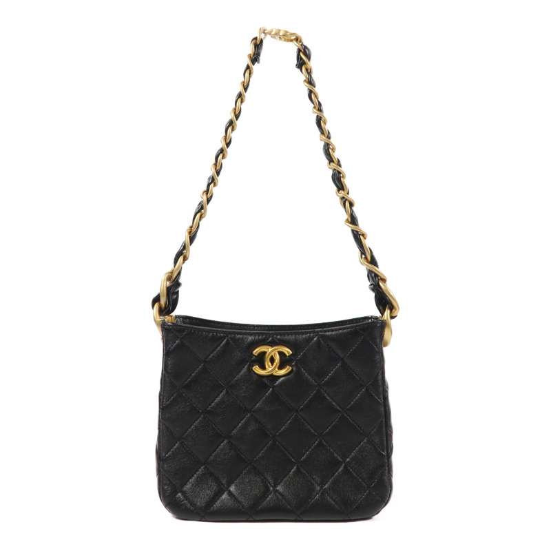 CHANEL 牛皮皮革Hobo Bag金扣鏈帶肩背袋-0