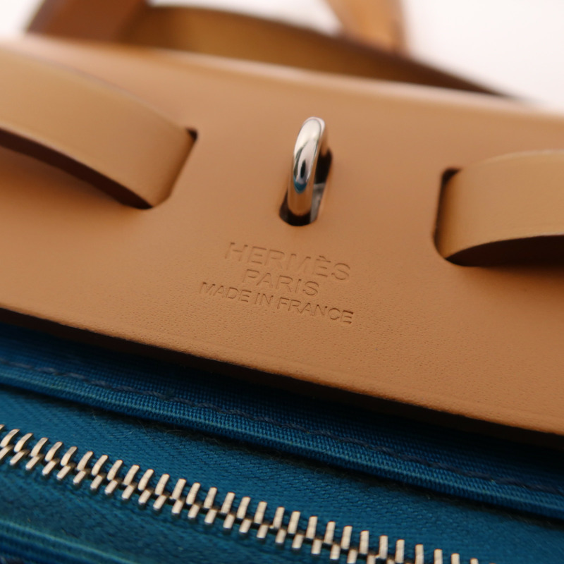 HERMES 帆布Herbag PM銀扣手挽肩背兩用袋Bleu Aztequ-5