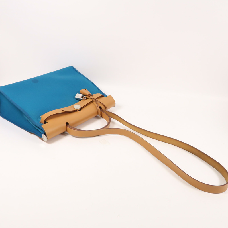 HERMES 帆布Herbag PM銀扣手挽肩背兩用袋Bleu Aztequ-7