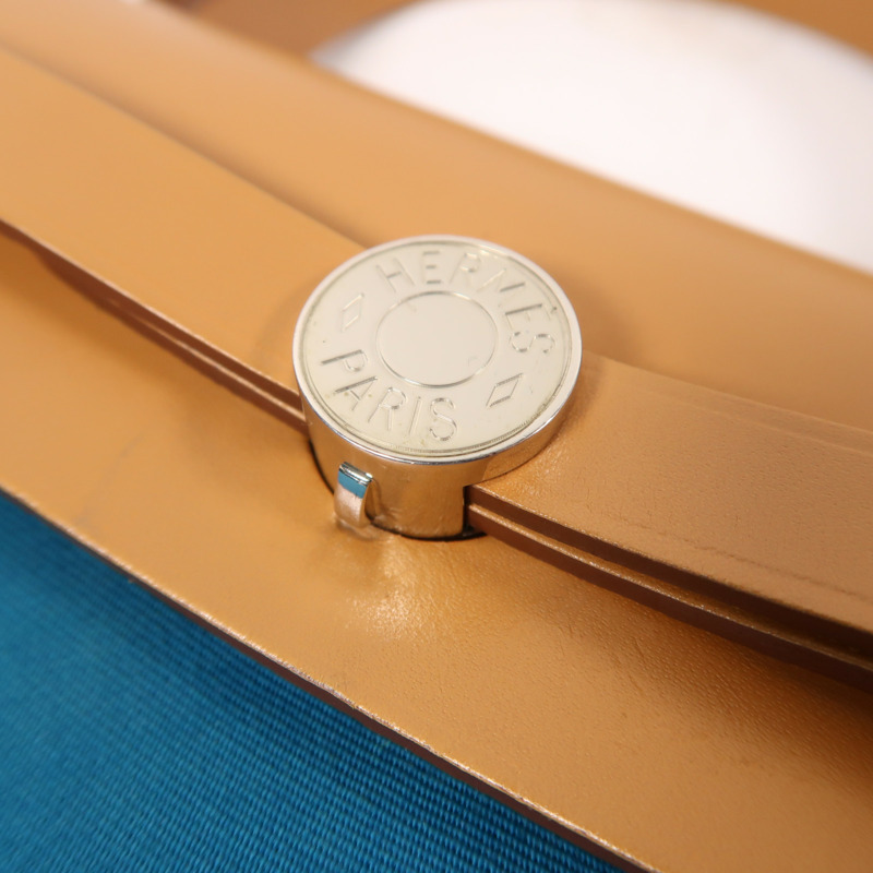 HERMES 帆布Herbag PM銀扣手挽肩背兩用袋Bleu Aztequ-9
