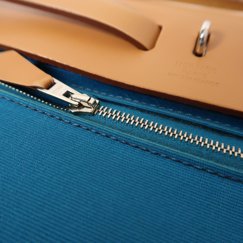 HERMES 帆布Herbag PM銀扣手挽肩背兩用袋Bleu Aztequ-14