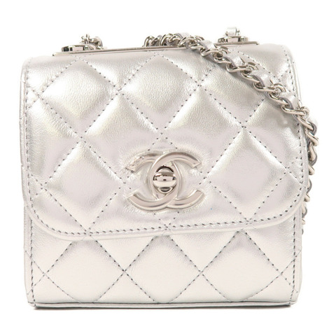 CHANEL 羊皮皮革Micro Trendy CC銀扣鏈帶肩背袋