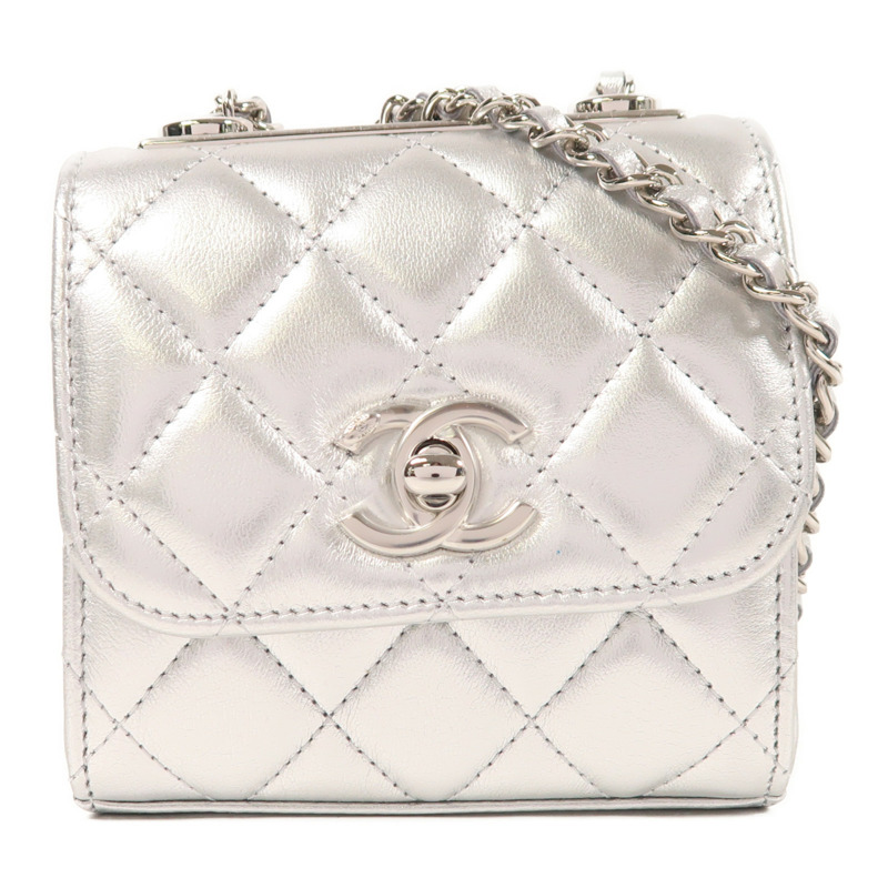 CHANEL 羊皮皮革Micro Trendy CC銀扣鏈帶肩背袋-0