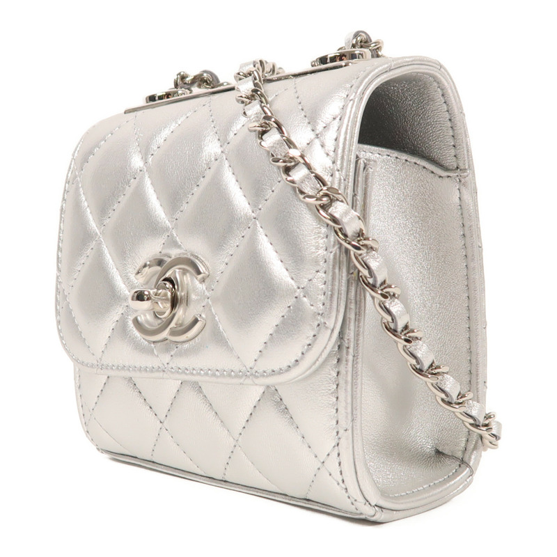 CHANEL 羊皮皮革Micro Trendy CC銀扣鏈帶肩背袋-2