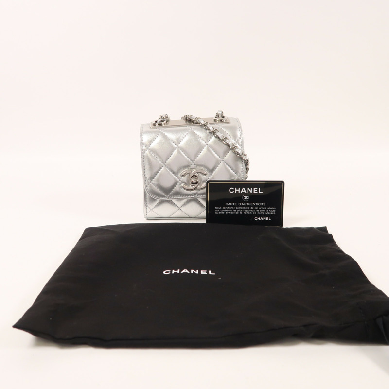 CHANEL 羊皮皮革Micro Trendy CC銀扣鏈帶肩背袋-8