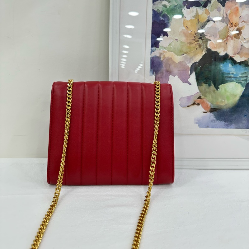 YSL /SAINT LAURENT PARIS/聖羅蘭 Vicky 皮質 酒紅色 戚薇同款 尺寸約20x17 厘米-3