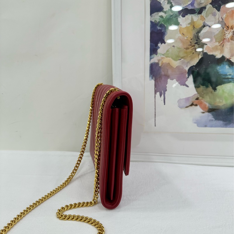 YSL /SAINT LAURENT PARIS/聖羅蘭 Vicky 皮質 酒紅色 戚薇同款 尺寸約20x17 厘米-4