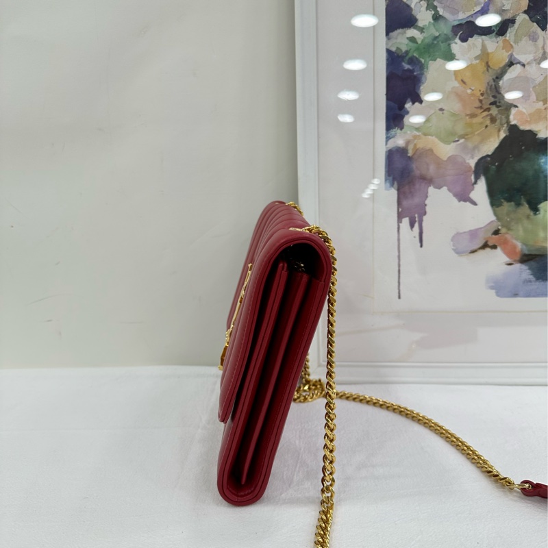 YSL /SAINT LAURENT PARIS/聖羅蘭 Vicky 皮質 酒紅色 戚薇同款 尺寸約20x17 厘米-5