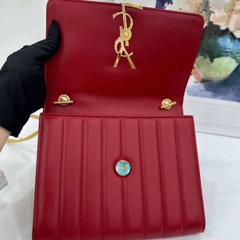 YSL /SAINT LAURENT PARIS/聖羅蘭 Vicky 皮質 酒紅色 戚薇同款 尺寸約20x17 厘米-7