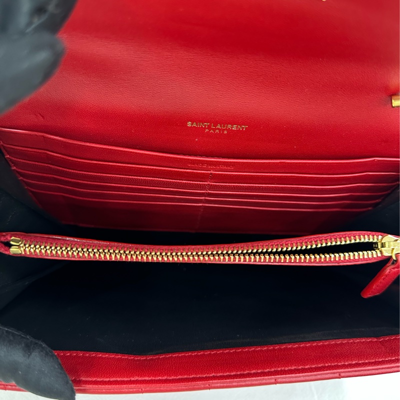 YSL /SAINT LAURENT PARIS/聖羅蘭 Vicky 皮質 酒紅色 戚薇同款 尺寸約20x17 厘米-8