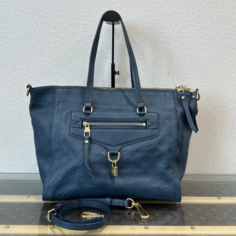 LV 全皮藍色金扣Lumineuse手提斜背包 34*27*17 98新配件塵袋-0
